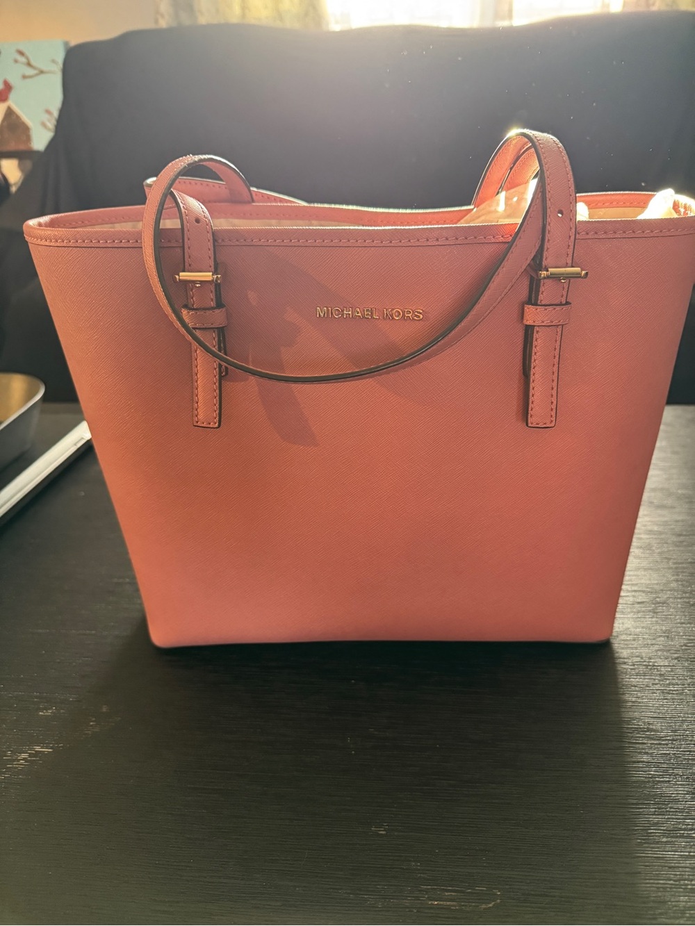 Michael Kors Jet Set Travel Coral Pink Saffiano Leather Tote
